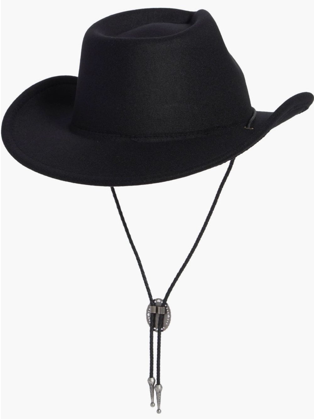 Vince Camuto Black Western Felt Hat with Chin Cord